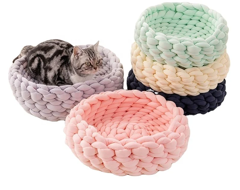 

100% Natural Luxury Crochet Arm Knit Giant Chunky Braid Cotton Tube Hideout Perch Cave Pet Dog Cat Bed Handmade Knitting, Customized