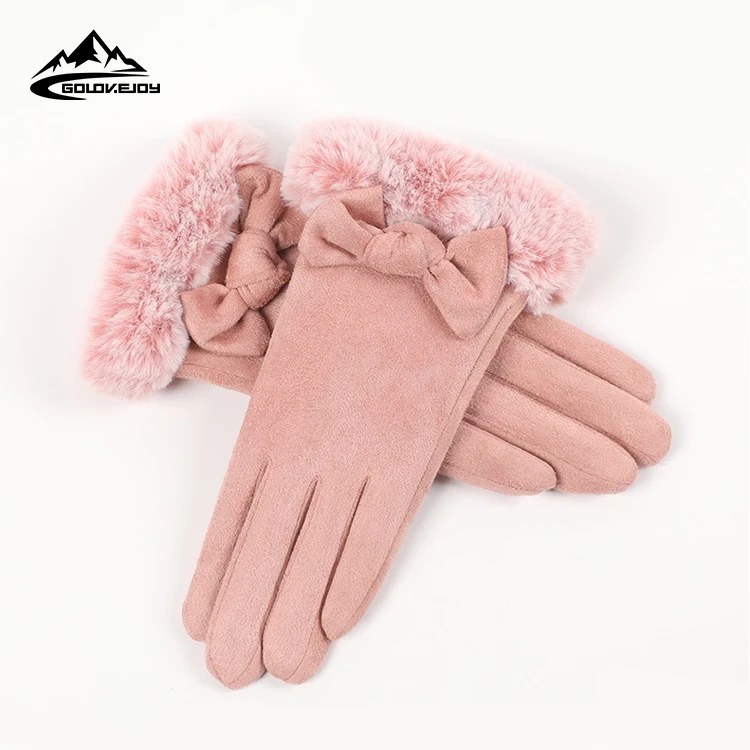 

GOLOVJOY DY01 Women Touch Screen Suede Glove Winter Double Layer Furry Mittens Warm Outdoor Fashionable Fur Gloves, Has 1 colors