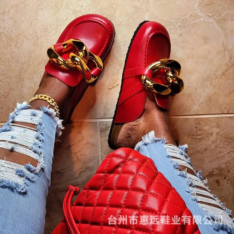 

2021 new thick-soled sandals and slippers women's outer wear chain big head Baotou half slippers women