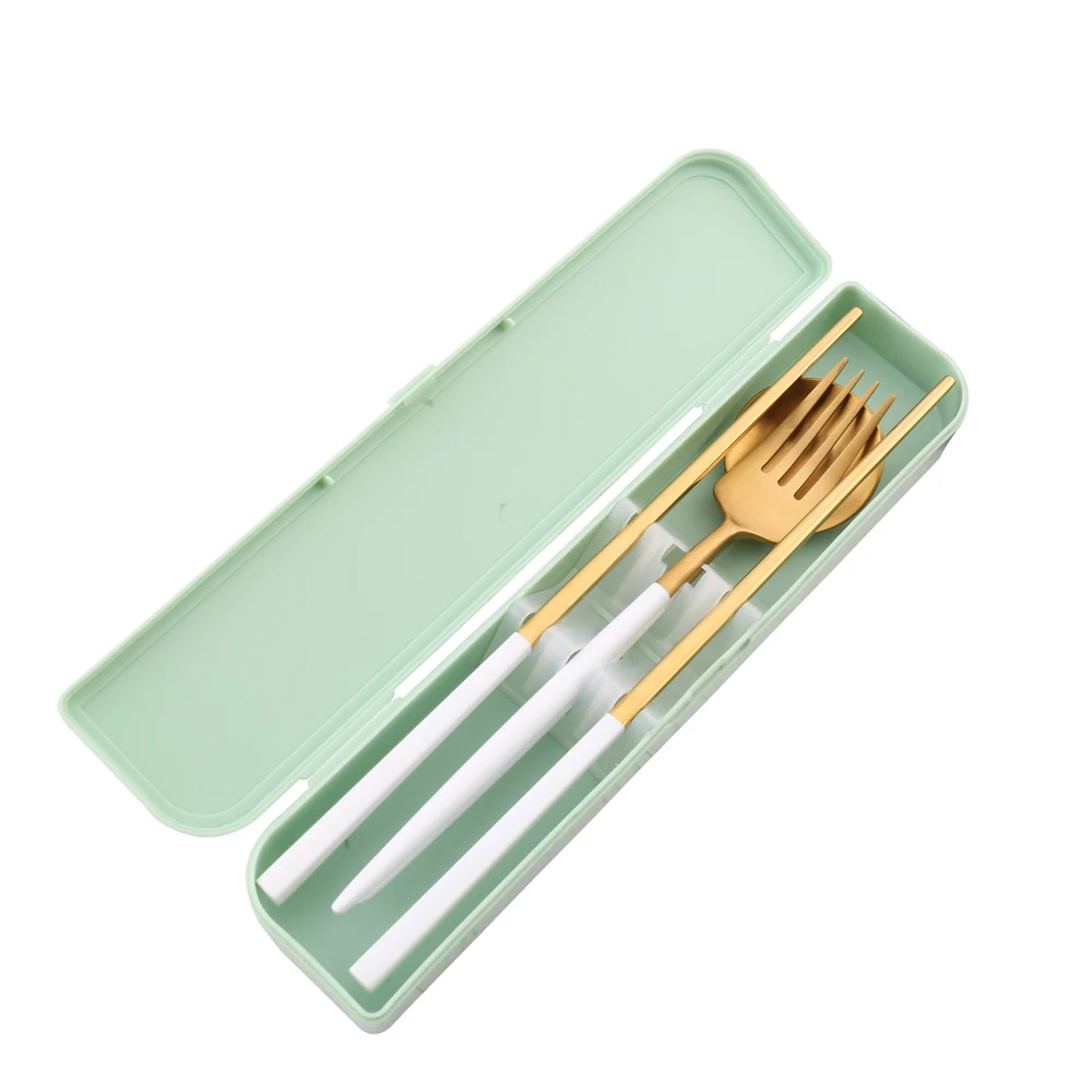 

Portable travel cutlery set stainless steel Knife fork spoon chopsticks cutlery set, Silver/gold