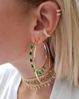 

Emerald green drop cz baguette cubic zirconia gold plated big hoop earring