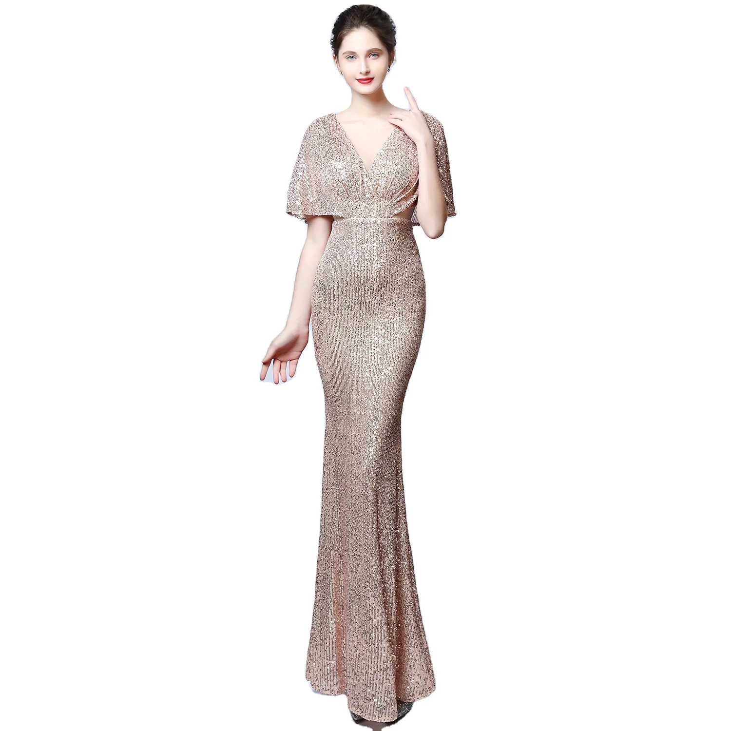 

polyester woman Tassel fish tail banquet elegant temperament evening dress, Picture