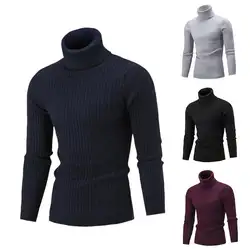 Hot Sale Men'S Turtleneck Sweater Solid Color Stri