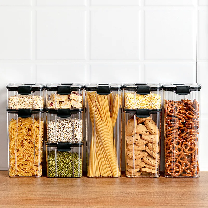 

plastic Square sealed kitchen storage jars snack storage jars, Transparent