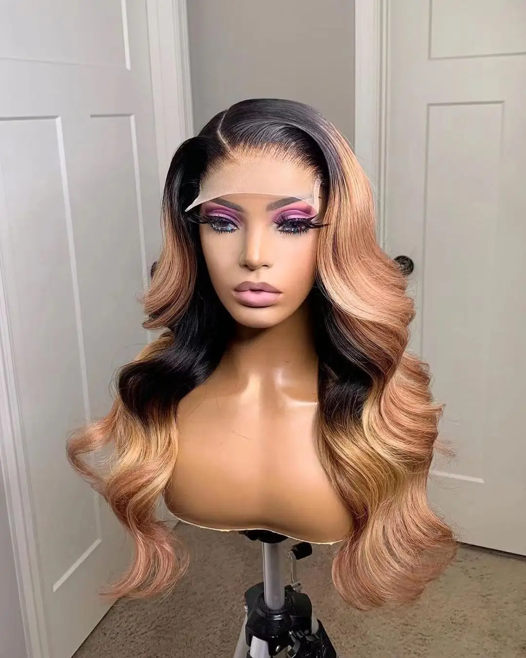 

12A Grade 100% Virgin Brazilian Hair Ombre Color Body Wave Transparent Lace Front Wigs Pre plucked With Baby Hair For Women