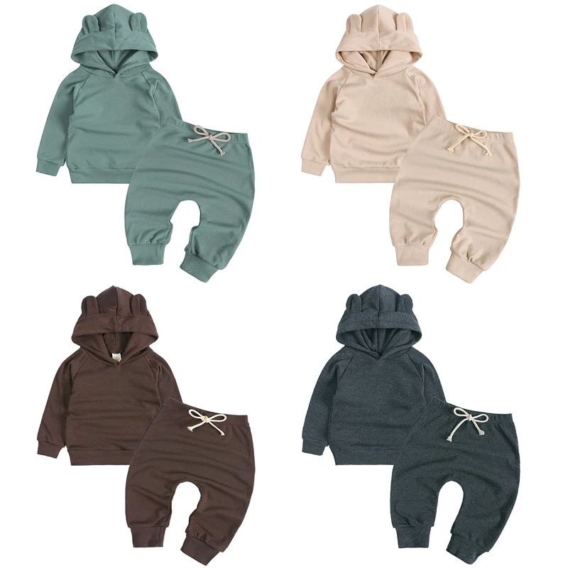 

kids tales bear ear hoodie sets long sleeve cotton teddy baby boy fall clothes toddler boys clothing, As picture