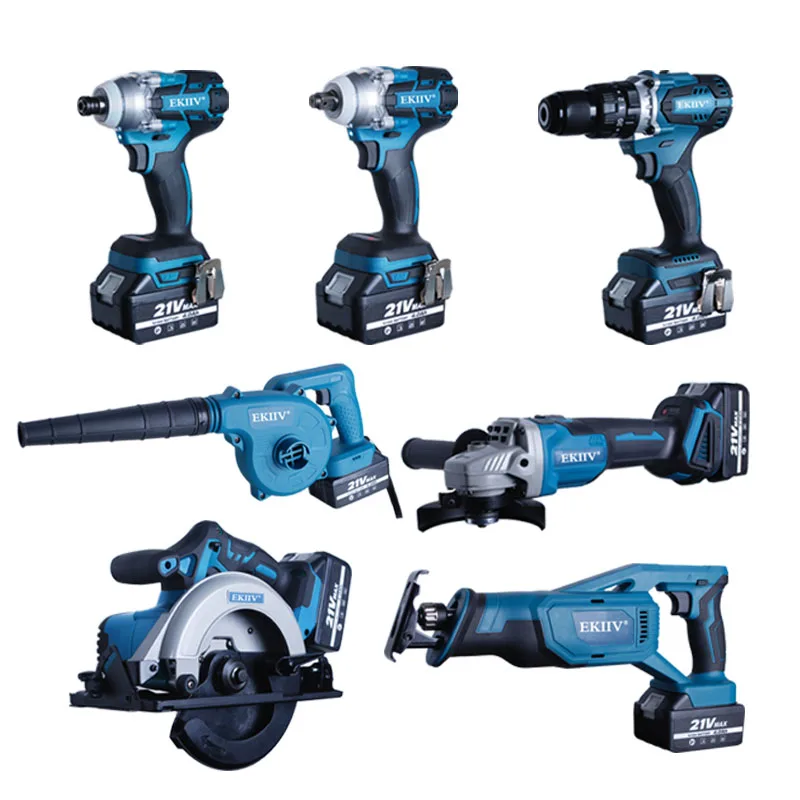 

Ekiiv 21V High quality Cordless power Tools combo kit Lithium-lon Combo kit set cordless 18V cheap price, Blue