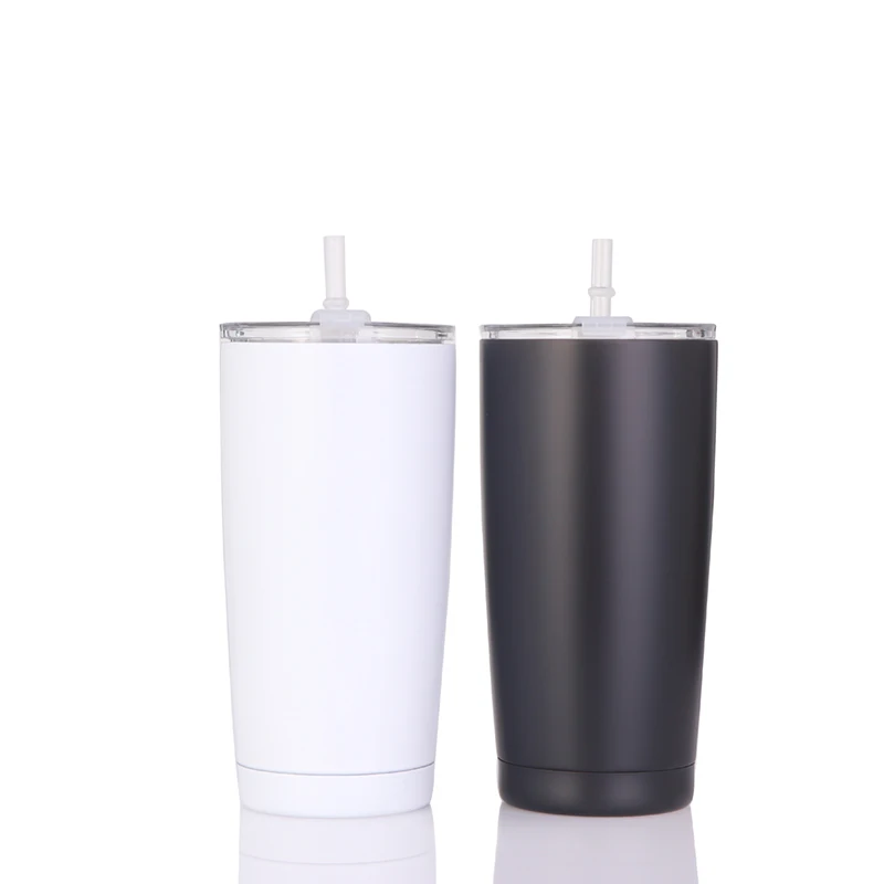 

2021 double wall vacuum stainless steel water bottle tumblers with lid and straw cup 20oz powder coated regular tumbler