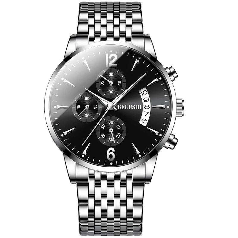 

Men's Classic Stainless Steel Watch Business Casual Chronograph OEM 3 dials Stainless steel band casual men watches wrist