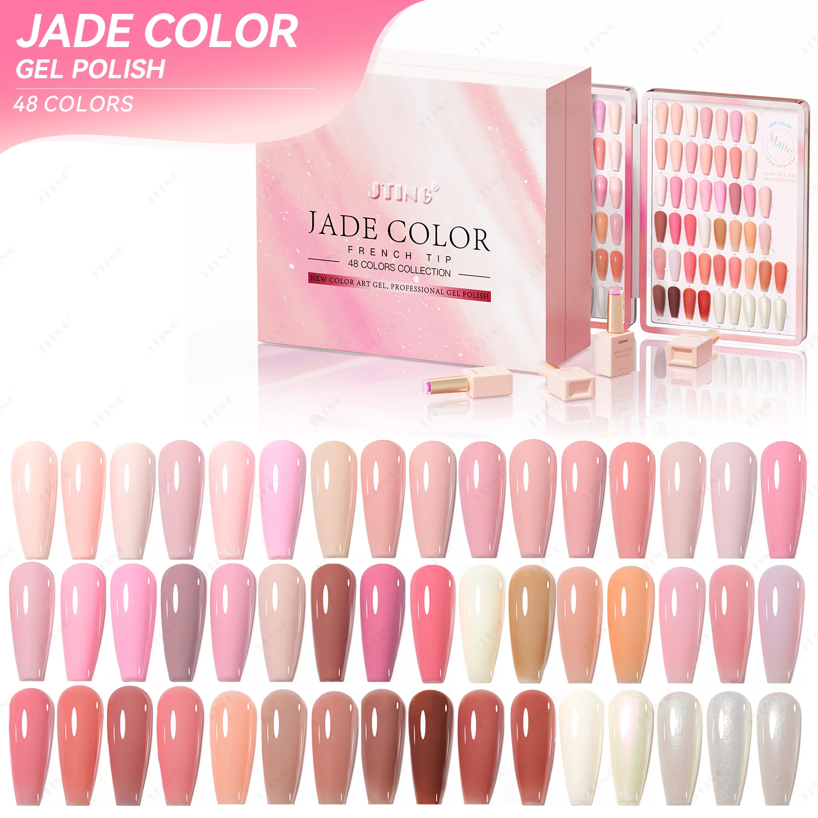 

JTING Popular Trending 48colors pink gel polish collection Cruety free jade colors gel nail polish with free color book box