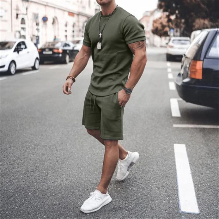 

Summer t-Shirt And Shorts Set Men Tracksuits Sweatsuit Cotton Custom Men Short Set, Customized color
