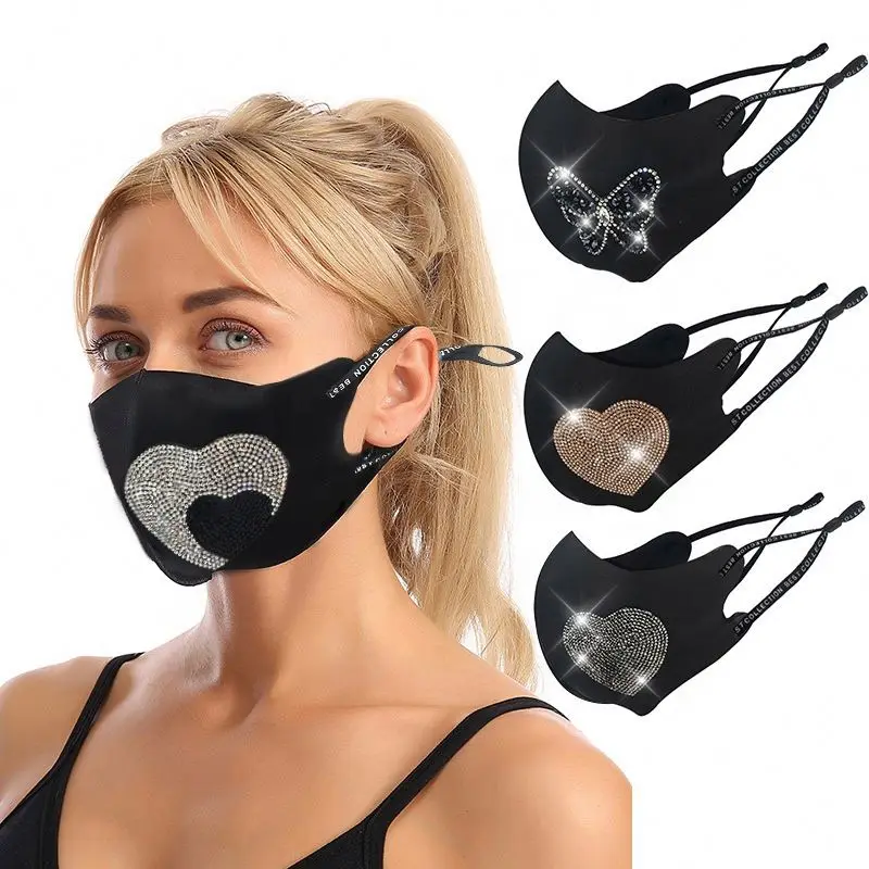Rhinestone Drill Black Face Maskes With Adjustable Ear Rope