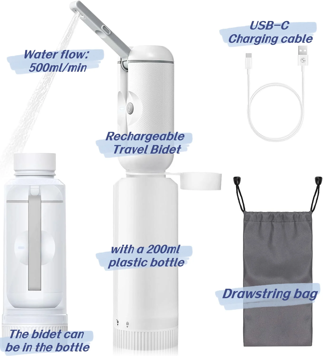 Hot Sale 200ml Portable Shattaf Bidet Sprayer Smart Plastic Peri Bottle for Personal Toilet Cleaning Modern Design for Muslims