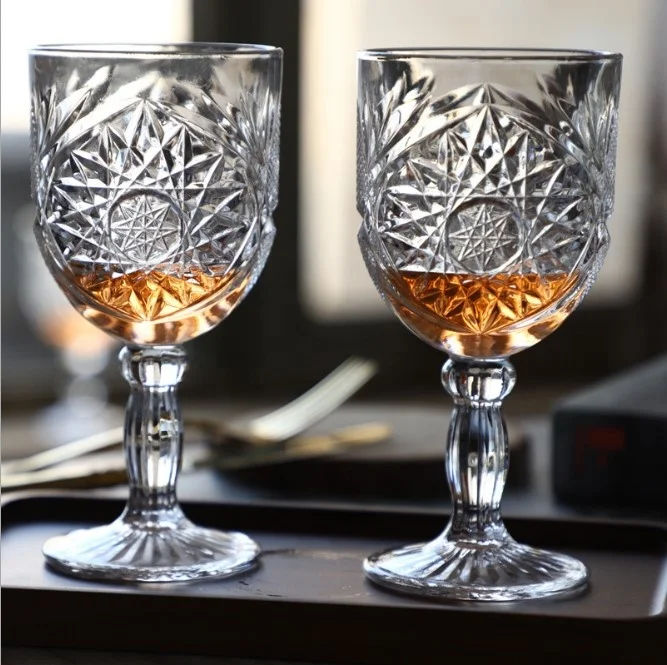 

Bar Drinkingware champagne glass sun flower Embossing Wine goblets, Customized color