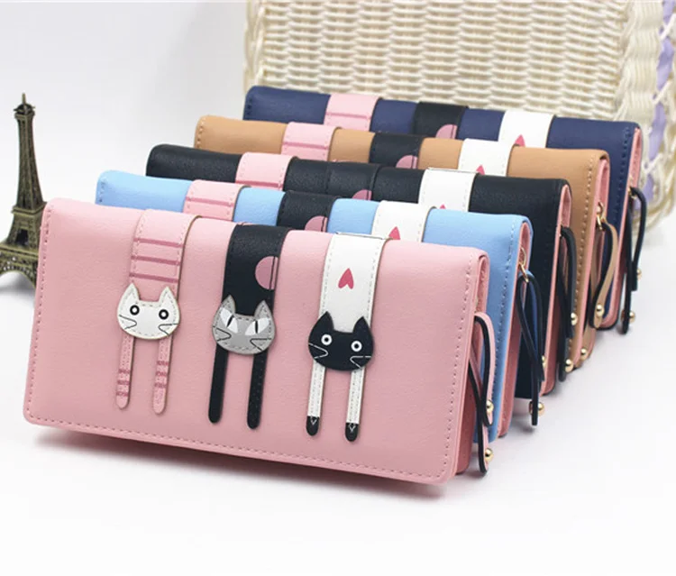 

Leather Wallets for Women with Cat Pattern Ladies Wallets with Designs and Phone Holder Cute Kittens Credit Card Wallet, Black, pink, brown, deep blue, light blue