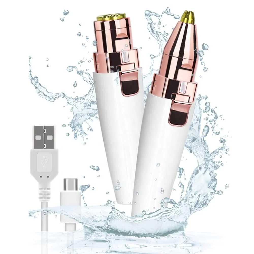New Arrival USB Rechargeable 2 in 1 Mini Electric Women Eyebrow Trimmer Facial Hair Removal Shaver with Built-in LED Light