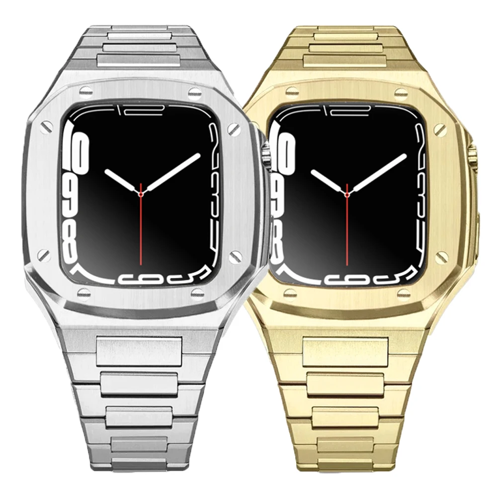 

Luxury Brand Stainless Steel strap modification case cover for Smart 44mm Watch Case For Apple Series 7 6 5 4 watch band, Optional