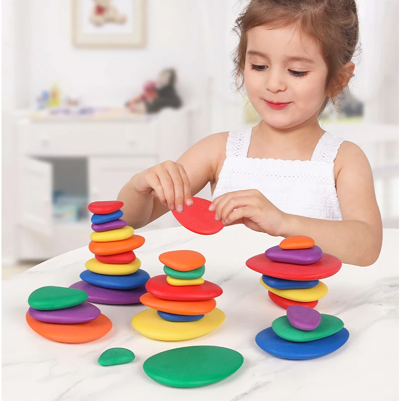 

Colorful Stacking Game Stones Toys Rainbow Cobble Crazy rock Building Blocks Toy for Kids