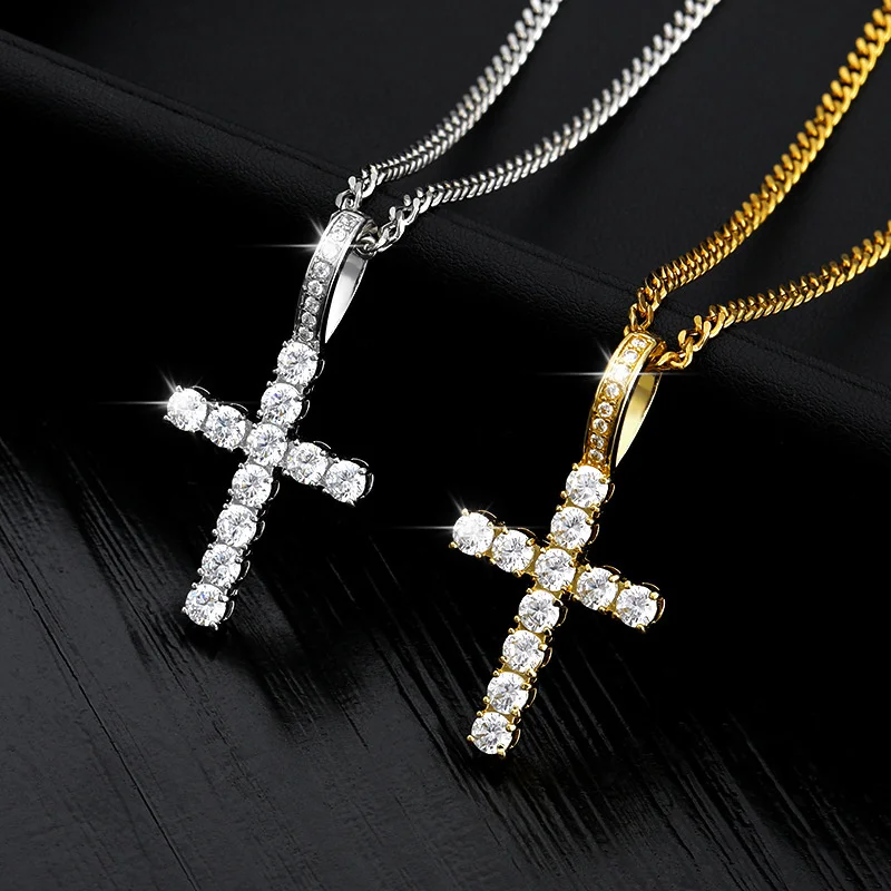 

2021 Trendy Jewelry 18K Gold Plated Cubic Zircon Necklaces Crystal Rhinestone Cross Stainless Steel Chain Necklace Jewelry