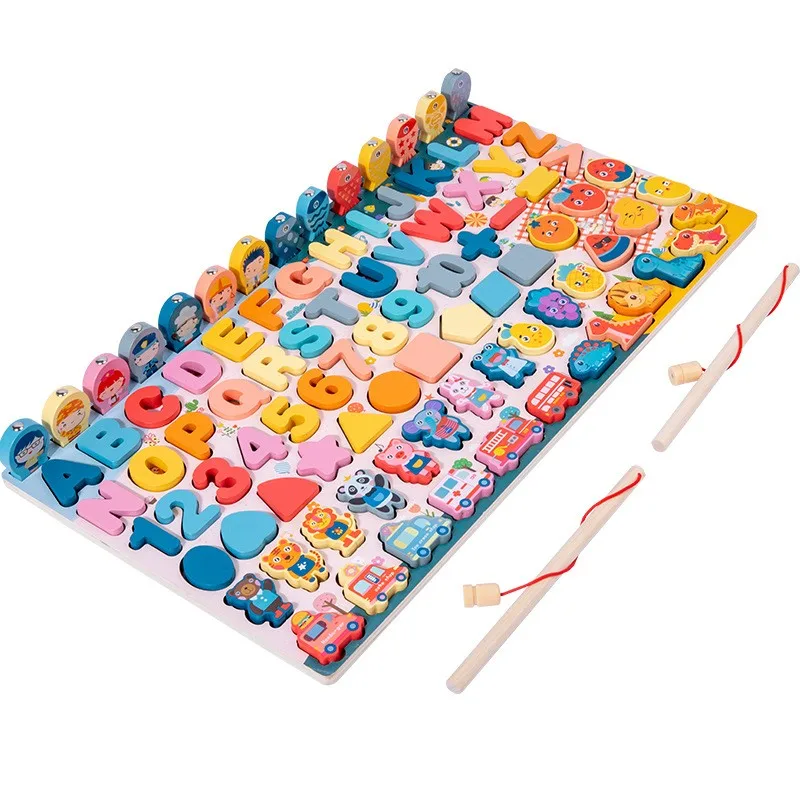 

Popular animals design shape sorting board kids magnetic fishing board math and letters learning jigsaw board