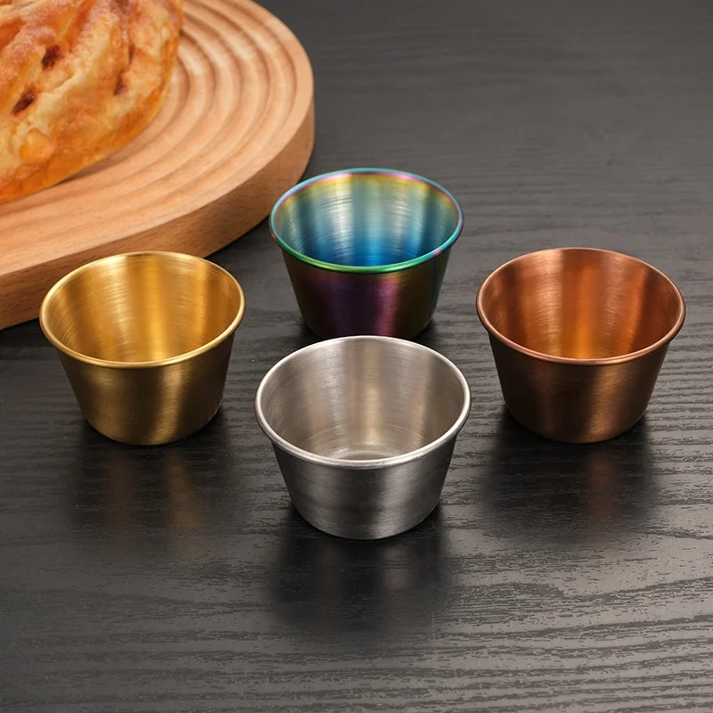 

Kitchen Metal Seasoning Cup 4pcs 18/10 Stainless Steel Korean Sauce Bowl Round Seasoning Plate