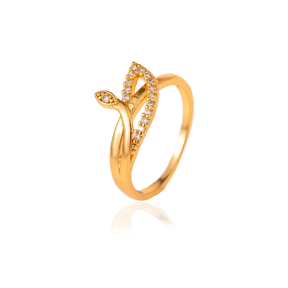 

Mingxi Jewelry Lotus Flower Cz Stone Diamond Gold Finger Ring, Champagne gold