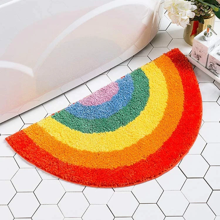

Ins colorful polyester washable non slip cute rainbow rug
