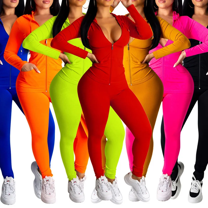 

9S4U Women Tracksuit Set Autumn Two Piece Set Neon Clothing Top And Pants Outfits Sportswear, Customized color