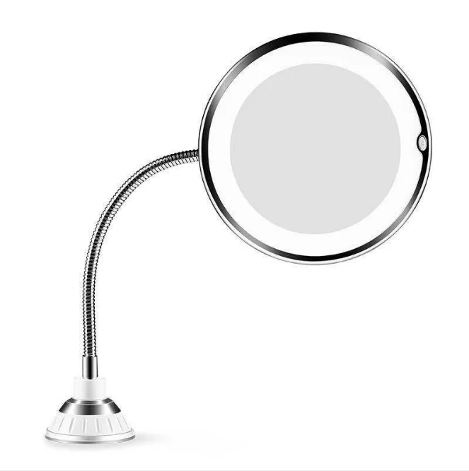 

10X flexible gooseneck magnifying make up mirror with LED light bathroom makeup mirror light, White