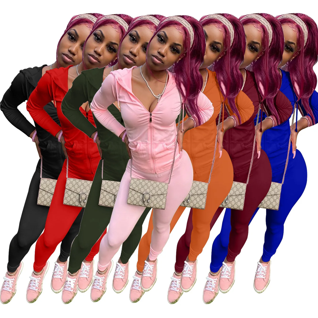 

Fitness Workout Sets For New Sports And Leisure Two Piece Women Tracksuit Hooded Jacket, Optional