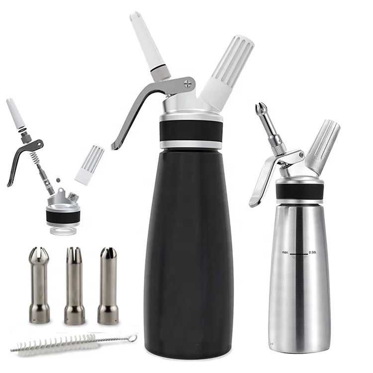 Customized Eco-friendly High Quality Silver Color Aluminum Whipped Cream Dispenser 1 Pint With Rubber