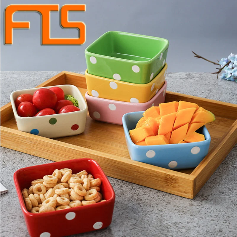 

FTS snack bowls square ceramic wooden tray dish divided serving dessert sauce set restaurant fruit plate