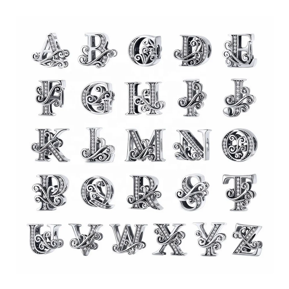 

Zircon Alphabet Charm 925 Sterling Silver Letter Pendant Bracelet Charms
