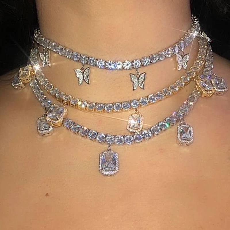 

5mm tennis chain with luxury drip butterfly choker necklaces iced out bling hip hop women jewelry