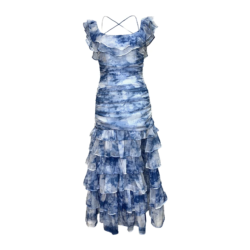 

4957 New Summer Korean Slim Off Shoulder Fringed Dress Elegant Ruffle Irregular Split Bodycon Casual Dresses, Shown