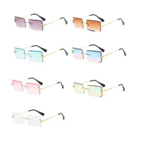

Fashion Women Vintage Diamond Cut Ocean Lens Sun Glasses Small Rimless Rectangle Sunglasses 2020