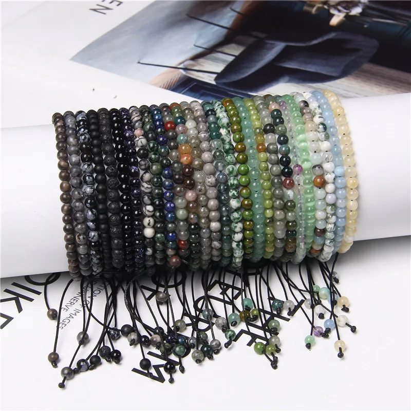 

Handmade Cute 4mm Natural Stone Beads Bracelet For Women and Men Adjustable Size Fashion Yoga Bracelet Gemstones Jewelry