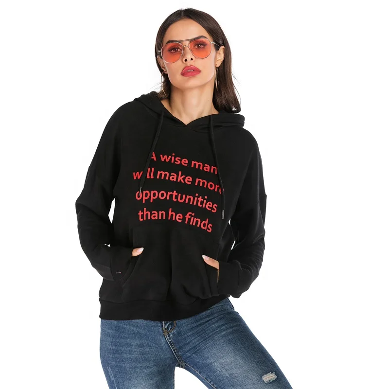

Letter oversized casual women custom high quality hoodies pullover hoodie women print, Black