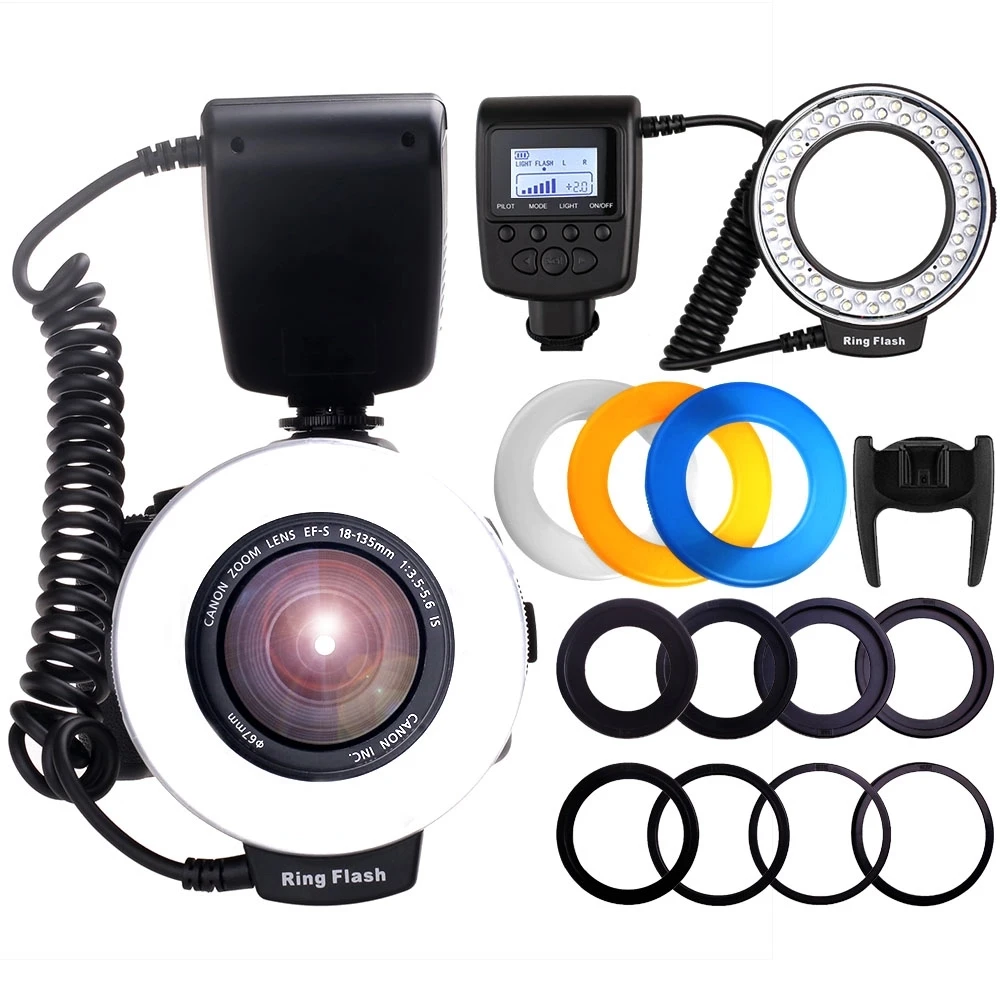 

High Quality Macro Camera Ring Flash Light Led Round Speedlight For DSLR Camera, Full flash ,full bright,left flash,right flash