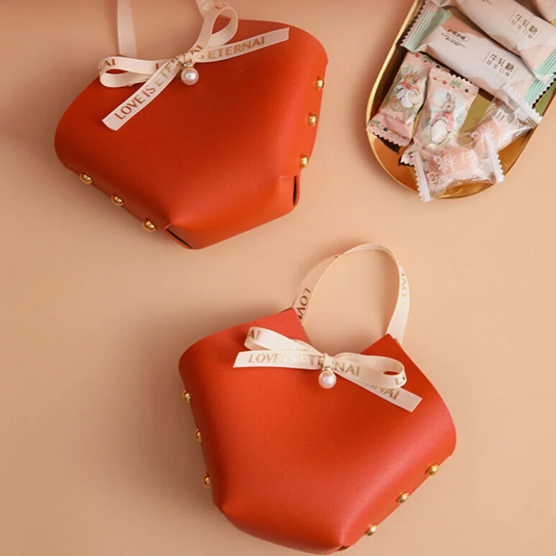 

Stylish PU Leather Gift Box Fashion Wedding Candy Bag Beautiful Packaging Party Bag for Party Birthday