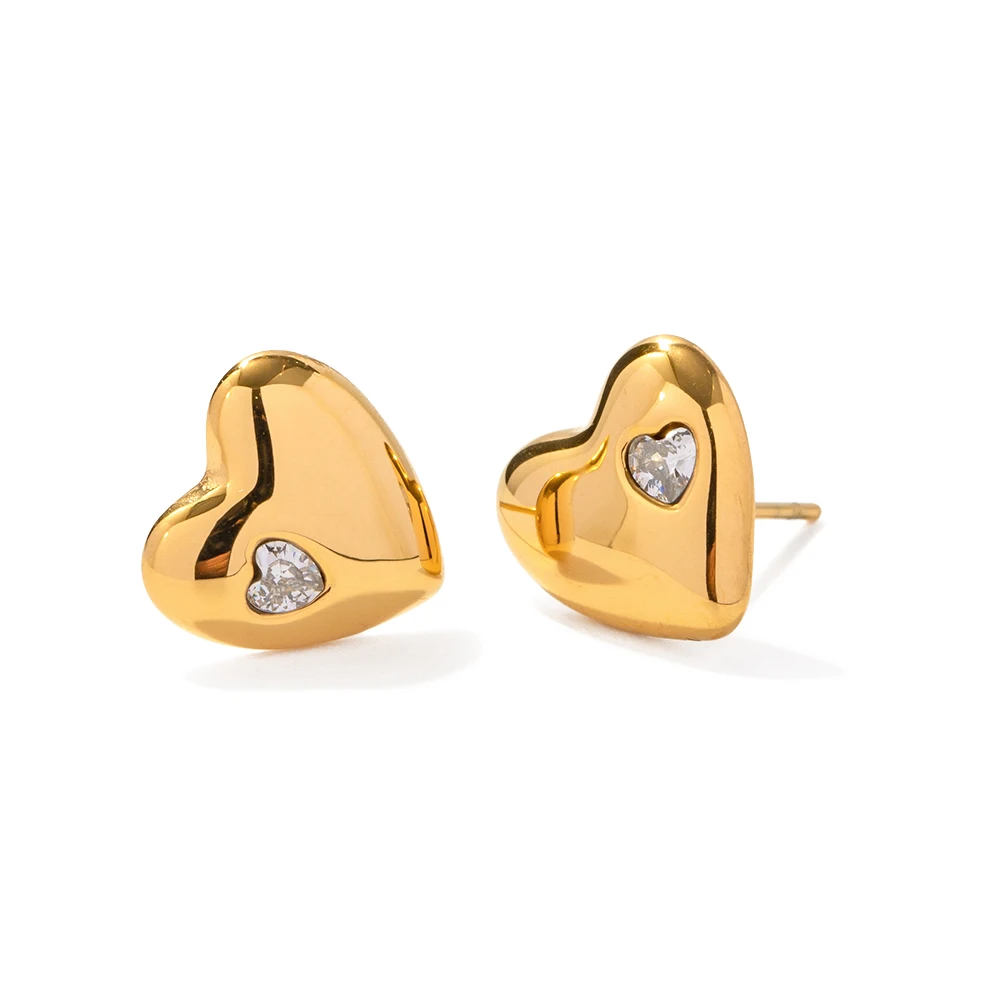 

18K Gold Plated Stainless Steel Earring Dainty Heart Shape Design Cubic Zirconia Inlaid Stud Earring