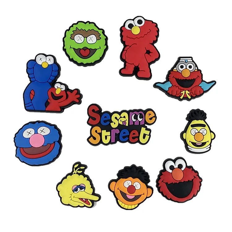 

Wholesale Customize Sesame Street Cartoon Designer DIY PVC Shoe Charm Croc Charms Shoe Decorations Kids Gift, As picture