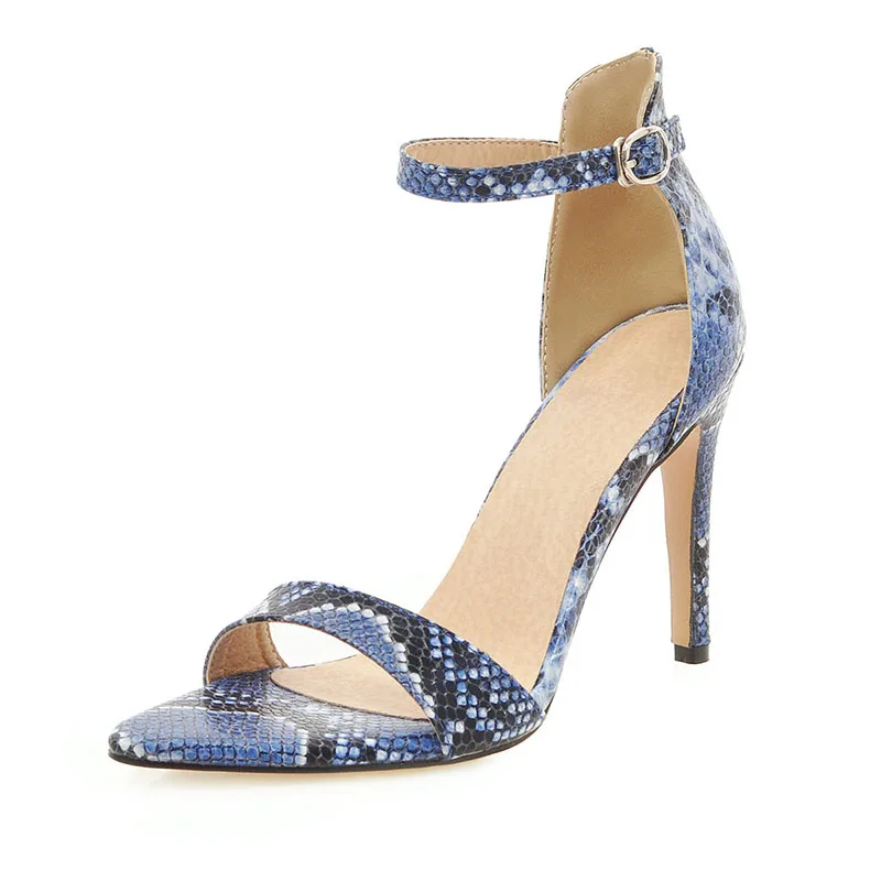 

Summer New Women's High Heel Sandals Simple Buckle Strap Thin Heel Shoes, Blue/red/white