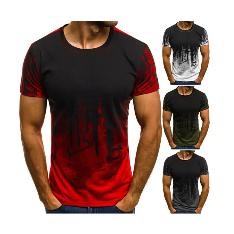 

2021 new fashion summer mens O Neck sports casual short tee shirt print plus size cotton men's t shirts