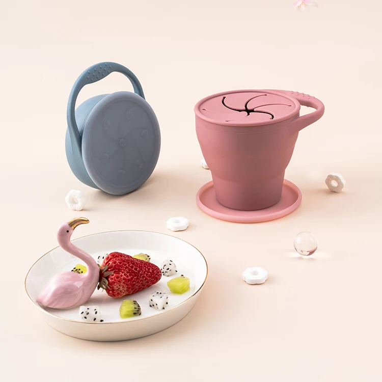 Spill Proof Collapsible Toddler Kids Snack Storage Cup Silicone Baby