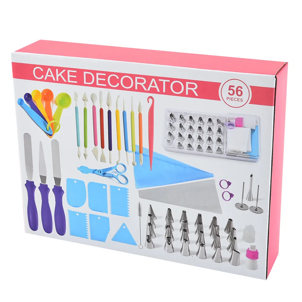 

56 Pcs Stainless Steel Piping Bag Baking Set Decorating Supplies Nozzles Set For Cake Sets Pastry Accessories, As picture