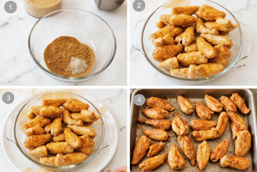 Step-by-step preparation of lemon pepper chicken wings showing seasoning, baking, and final plating