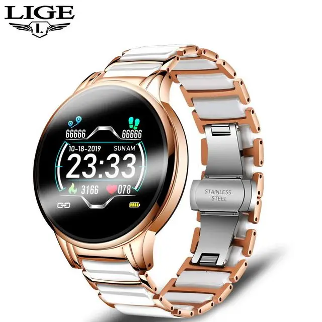 

LIGE smt08 Luxury Smart Watch Women Waterproof Sport Fitness Tracker For Android ios Reloj inteligente Ceramic Strap smart watch, 6 colors