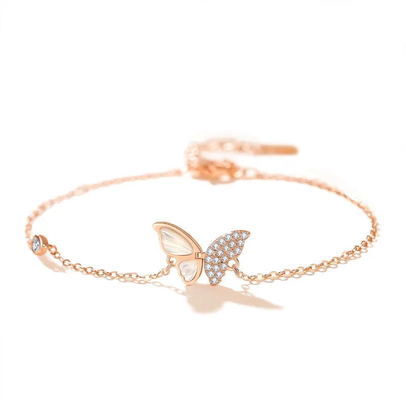 

VANA Lovely Mother of Pearl Zircon 925 Sterling Silver Butterfly Rose Gold White Gold Bracelet Necklace Jewelry Set for Woman