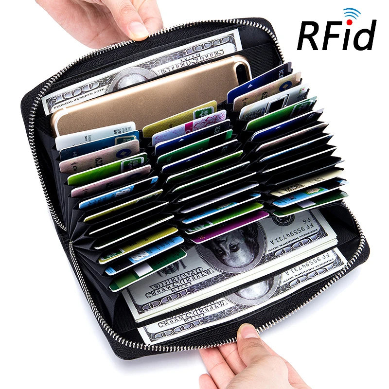 

RFID Blocking Pure Leather Wallet Large Capacity Credit Cards Holder Multi-function Zipper Minimalist wallet Women
